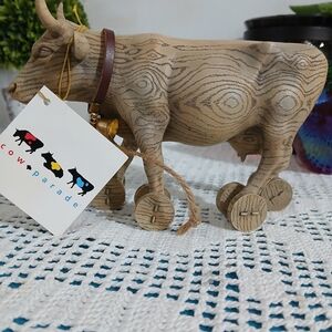 CowParade Wooden Cow Figurine